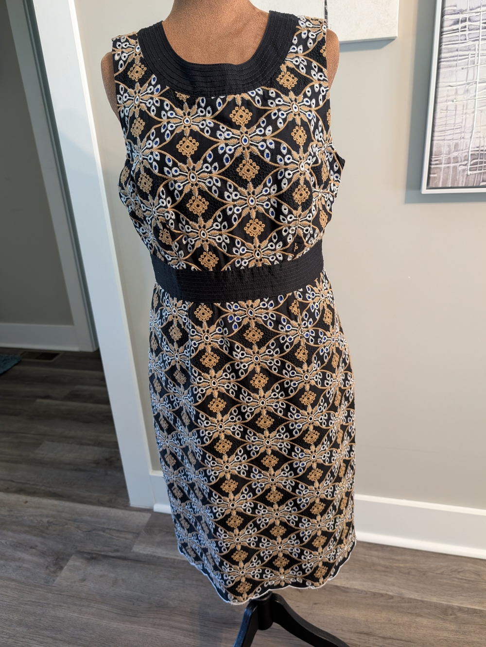 HD in Paris Embroidered Midi Dress Black, Gold, And White